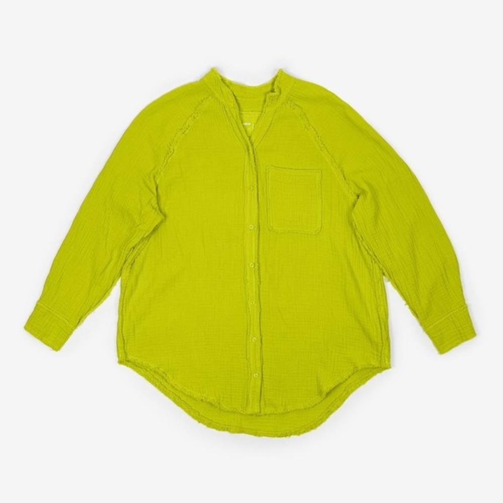 Aerie Gauzy Coverup Shirt Size XS Lime Slush Neon Cotton Beachy Resort Vacation - Picture 2 of 7